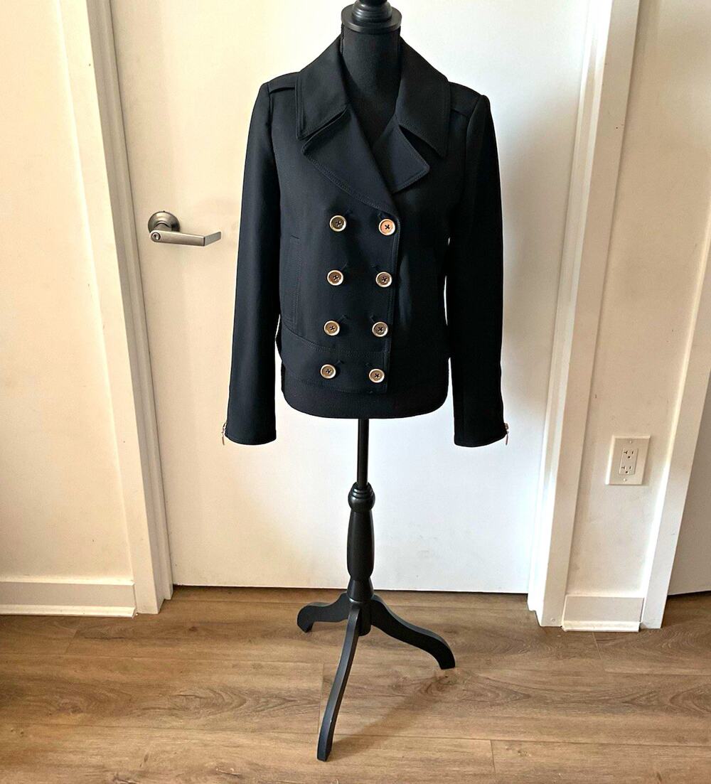 White House Black Market Cropped Peacoat Size S Black Leopard Print Lining